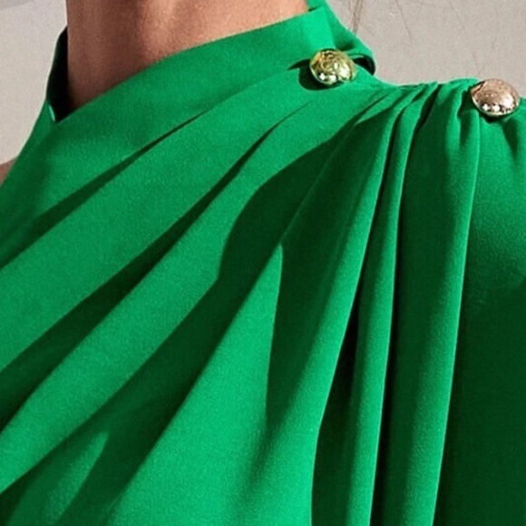 Green One Shoulder Ruched Sexy Party Evening Oversized Maxi Dress - Picture 2 of 4